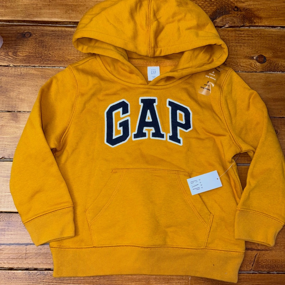 Gap Logo Hoodie Toddler 3T Yellow Mustard Fleece Pullover Sweatshirt NEW
